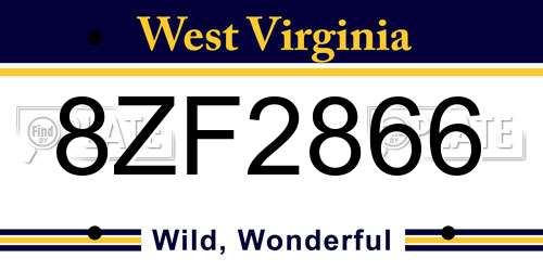 8ZF2866 West Virginia License Plate