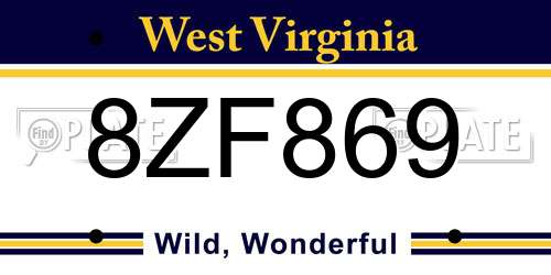 8ZF869 West Virginia License Plate