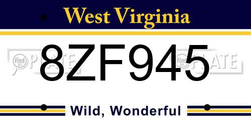 8ZF945 West Virginia License Plate