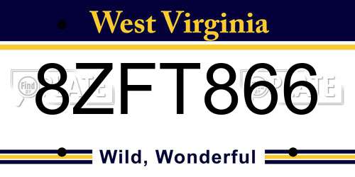 8ZFT866 West Virginia License Plate