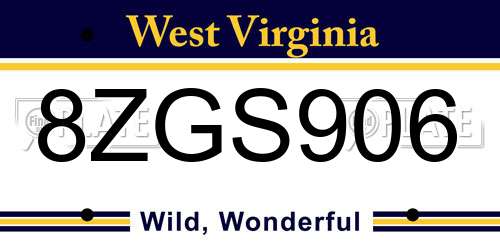 8ZGS906 West Virginia License Plate