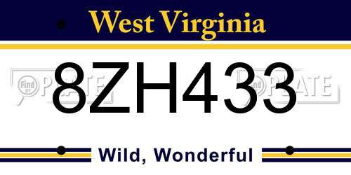 8ZH433 West Virginia License Plate