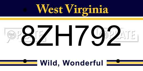 8ZH792 West Virginia License Plate