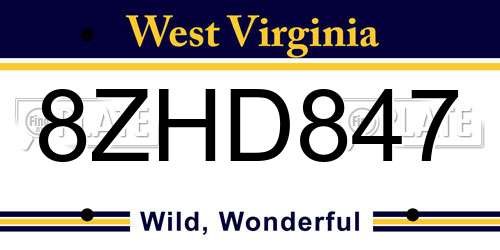 8ZHD847 West Virginia License Plate