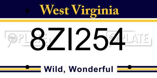 8ZI254 West Virginia License Plate
