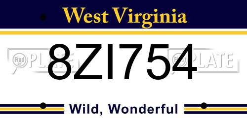 8ZI754 West Virginia License Plate