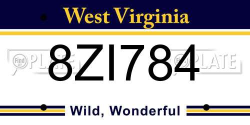 8ZI784 West Virginia License Plate