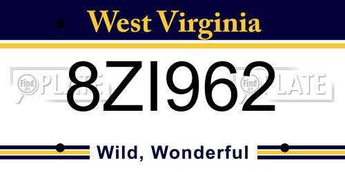 8ZI962 West Virginia License Plate
