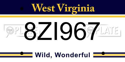 8ZI967 West Virginia License Plate