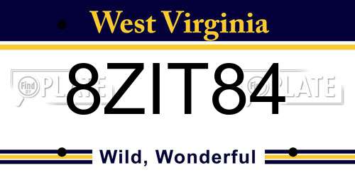 8ZIT84 West Virginia License Plate