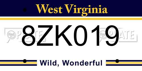 8ZK019 West Virginia License Plate