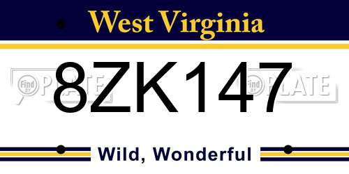 8ZK147 West Virginia License Plate