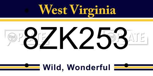 8ZK253 West Virginia License Plate