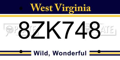 8ZK748 West Virginia License Plate