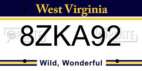 8ZKA92 West Virginia License Plate