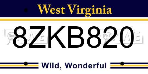 8ZKB820 West Virginia License Plate