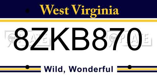 8ZKB870 West Virginia License Plate