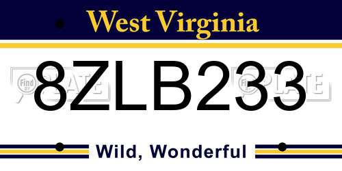 8ZLB233 West Virginia License Plate