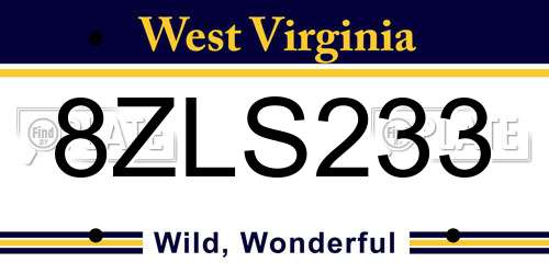 8ZLS233 West Virginia License Plate