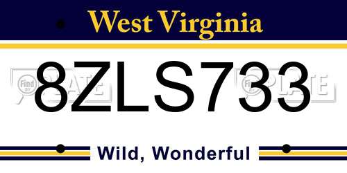 8ZLS733 West Virginia License Plate