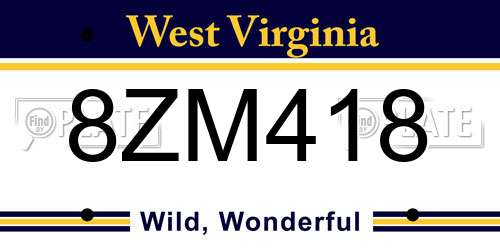 8ZM418 West Virginia License Plate