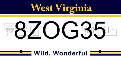 8ZOG35 West Virginia License Plate