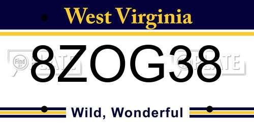 8ZOG38 West Virginia License Plate