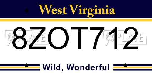 8ZOT712 West Virginia License Plate