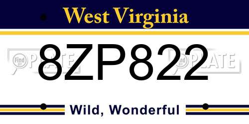 8ZP822 West Virginia License Plate