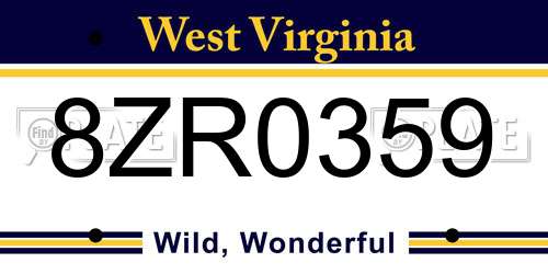 8ZR0359 West Virginia License Plate