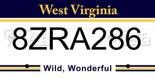 8ZRA286 West Virginia License Plate