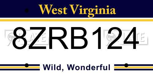 8ZRB124 West Virginia License Plate