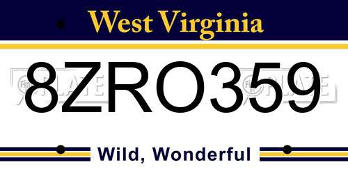 8ZRO359 West Virginia License Plate