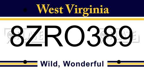 8ZRO389 West Virginia License Plate