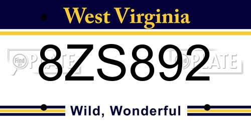8ZS892 West Virginia License Plate
