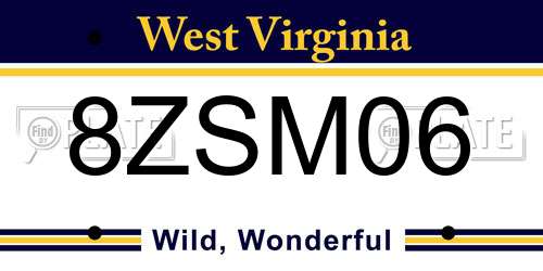 8ZSM06 West Virginia License Plate