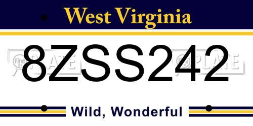 8ZSS242 West Virginia License Plate