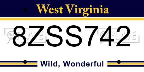 8ZSS742 West Virginia License Plate
