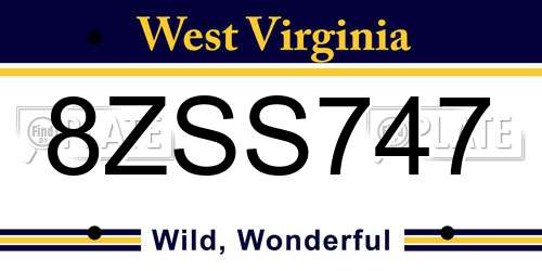 8ZSS747 West Virginia License Plate