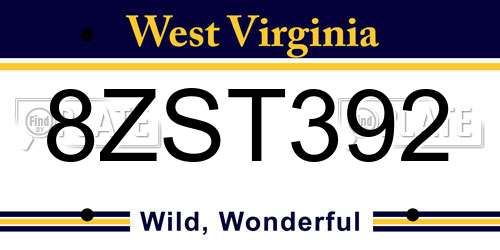 8ZST392 West Virginia License Plate
