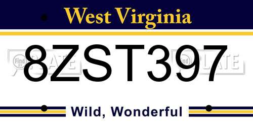 8ZST397 West Virginia License Plate