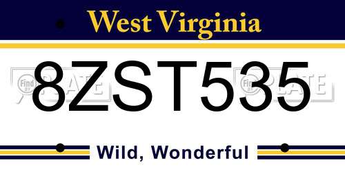 8ZST535 West Virginia License Plate