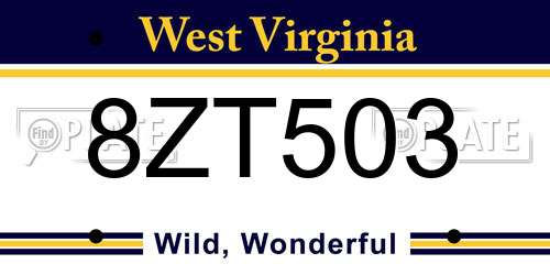 8ZT503 West Virginia License Plate
