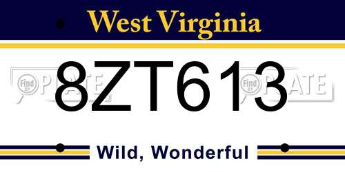 8ZT613 West Virginia License Plate
