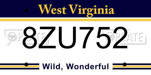 8ZU752 West Virginia License Plate