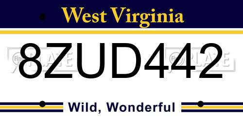 8ZUD442 West Virginia License Plate