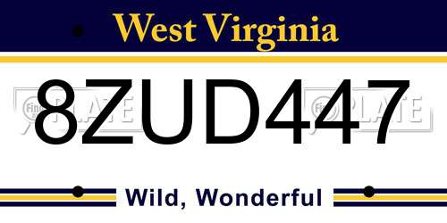 8ZUD447 West Virginia License Plate