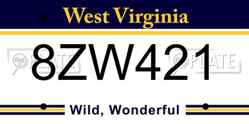8ZW421 West Virginia License Plate