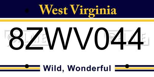 8ZWV044 West Virginia License Plate