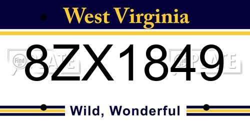 8ZX1849 West Virginia License Plate